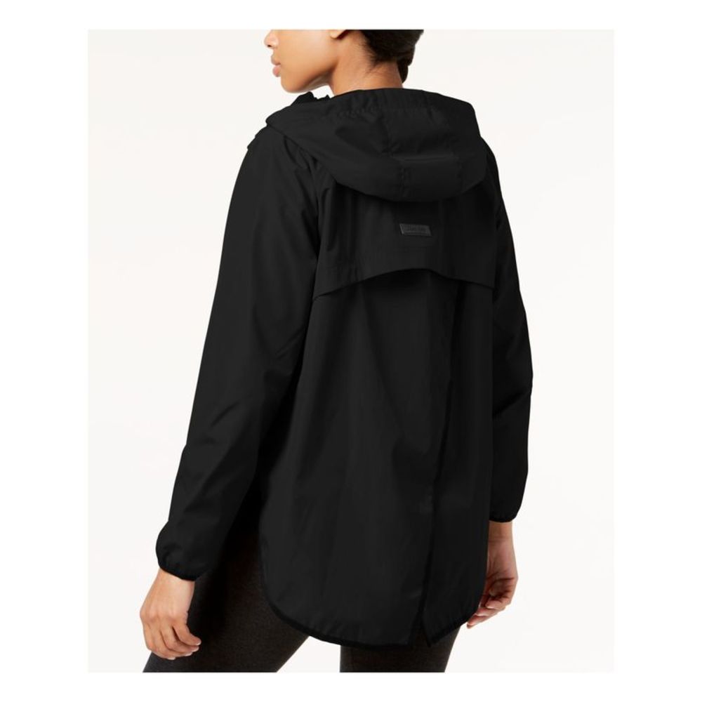 CALVIN KLEIN Womens Black Drawstring Mesh Lined Split Side Hooded Jacket S - Picture 2 of 2
